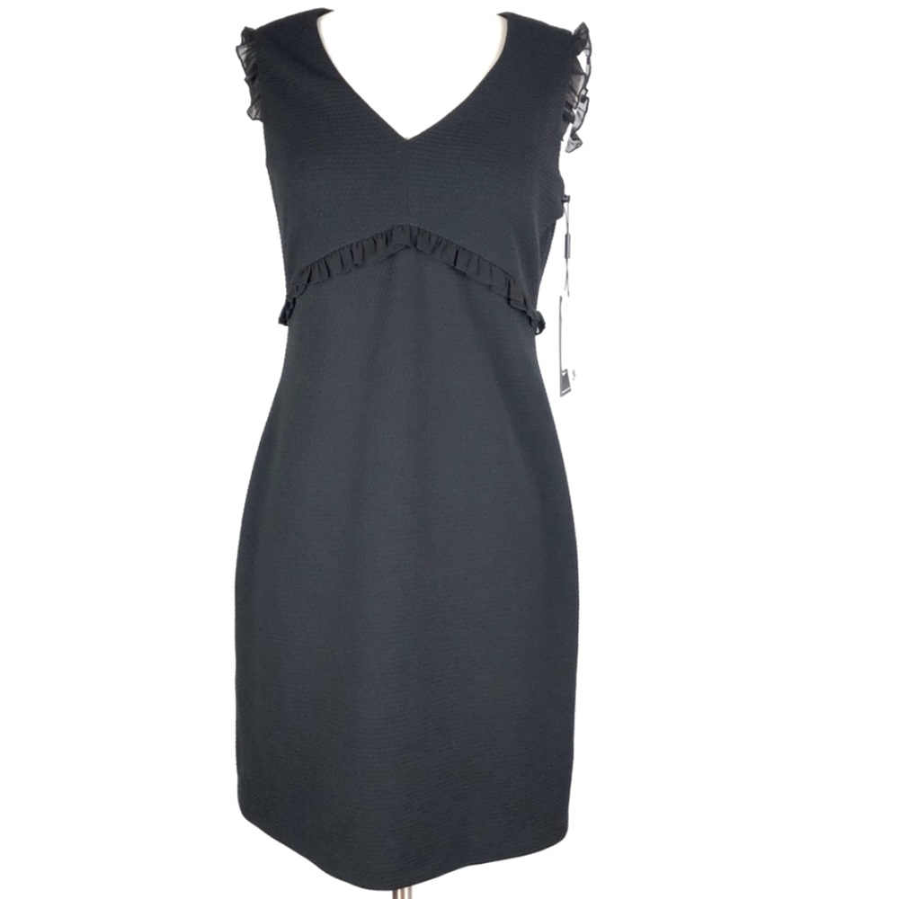 KARL LAGERFELD sheath dress black ruffled textured